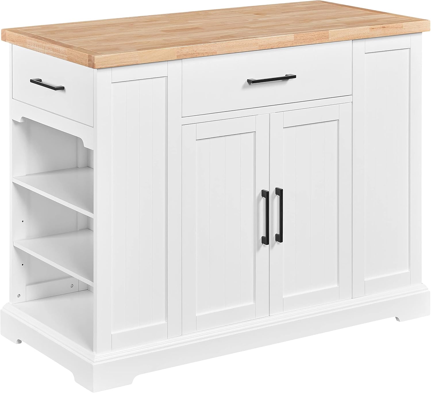 Food Storage On Wheels - 고무나무 상판이 있는 흰색 이동식 주방