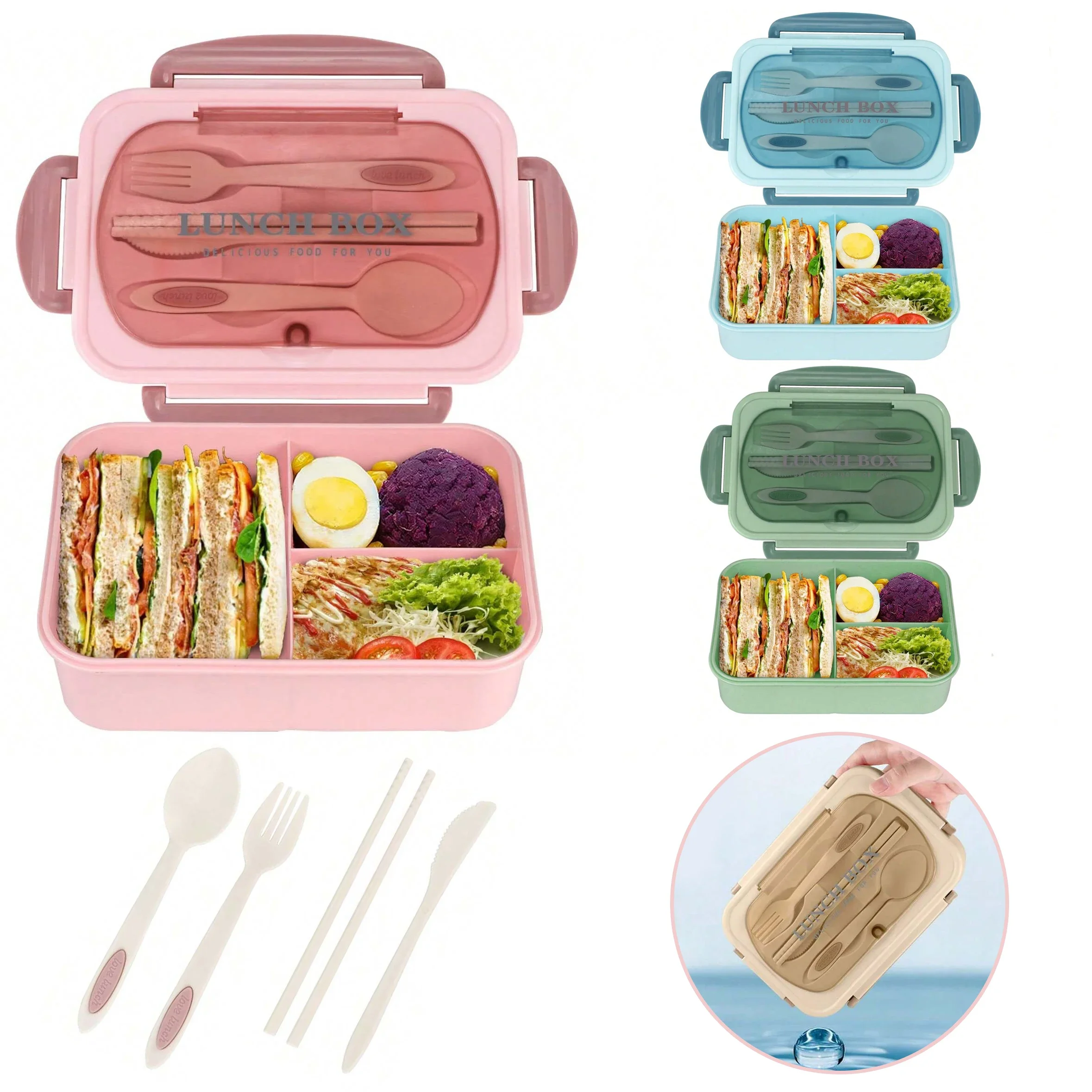 Food Storage Microwave Safe - 성인용 3칸 도시락통, 남녀공용 휴대용 도시락,
