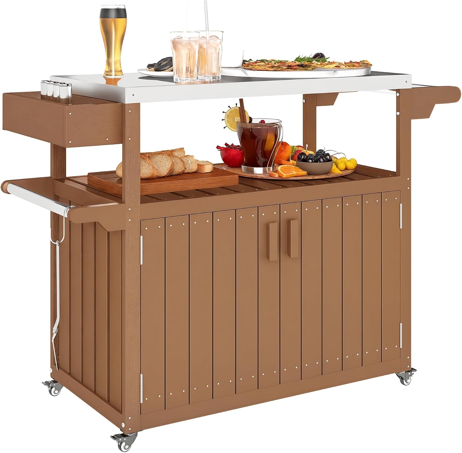 Food Storage On Wheels - 야외용 바 카트, 수납장 포함, 스테인리스