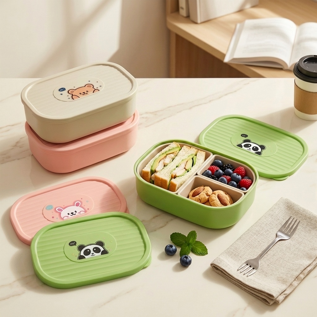 Food Storage Microwave Safe - 귀여운 플라스틱 분리형 도시락통 어린이 학생