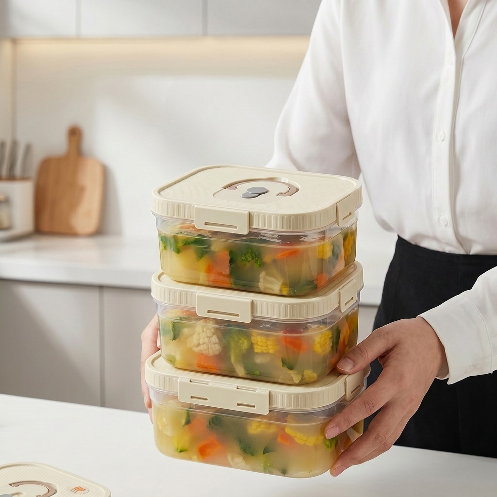 Food Storage Microwave Safe - 손잡이가 있는 투명 플라스틱 식품 보관함,