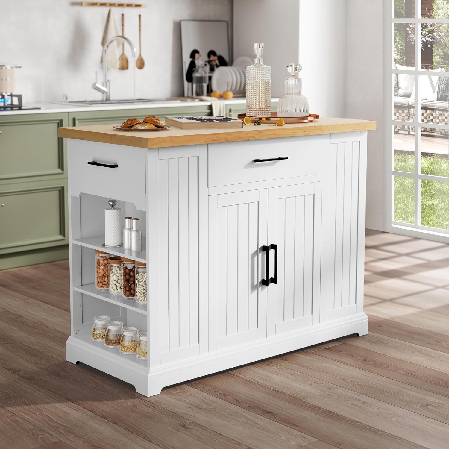고무나무 상판이 있는 흰색 이동식 주방 아일랜드 카트, - Food Storage On Wheels 리뷰 및 가격