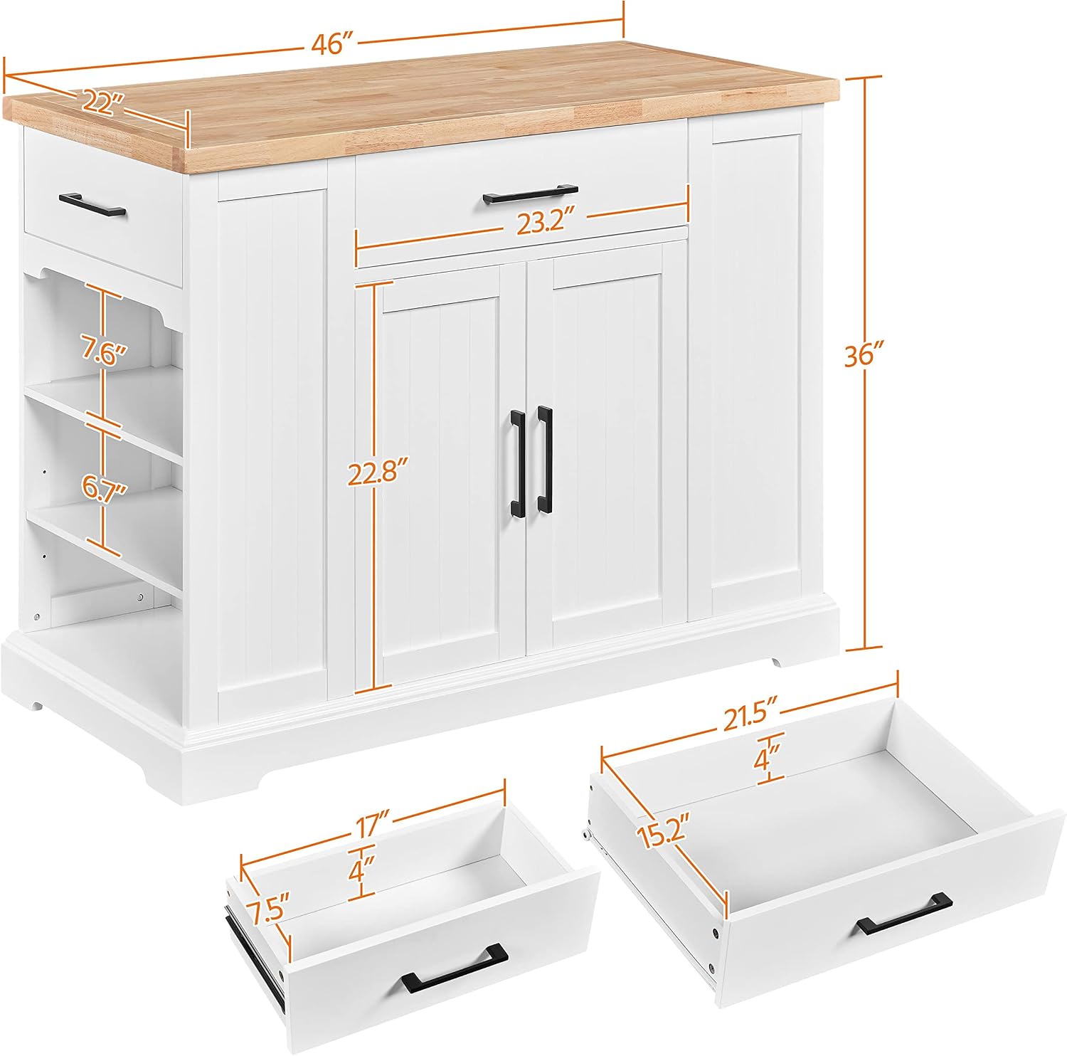 고무나무 상판이 있는 흰색 이동식 주방 아일랜드 카트, - Food Storage On Wheels 리뷰 및 가격