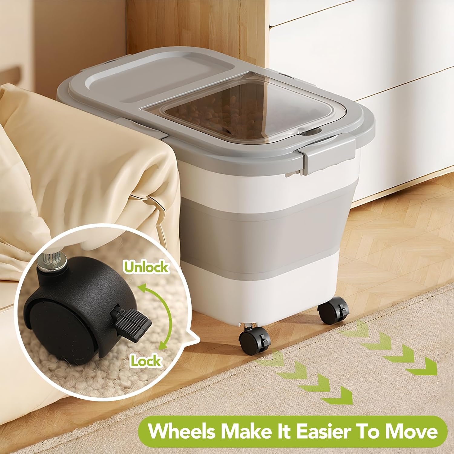 접이식 바퀴 달린 대용량 밀폐형 애완견 사료 보관함,  - Food Storage On Wheels 리뷰 및 가격