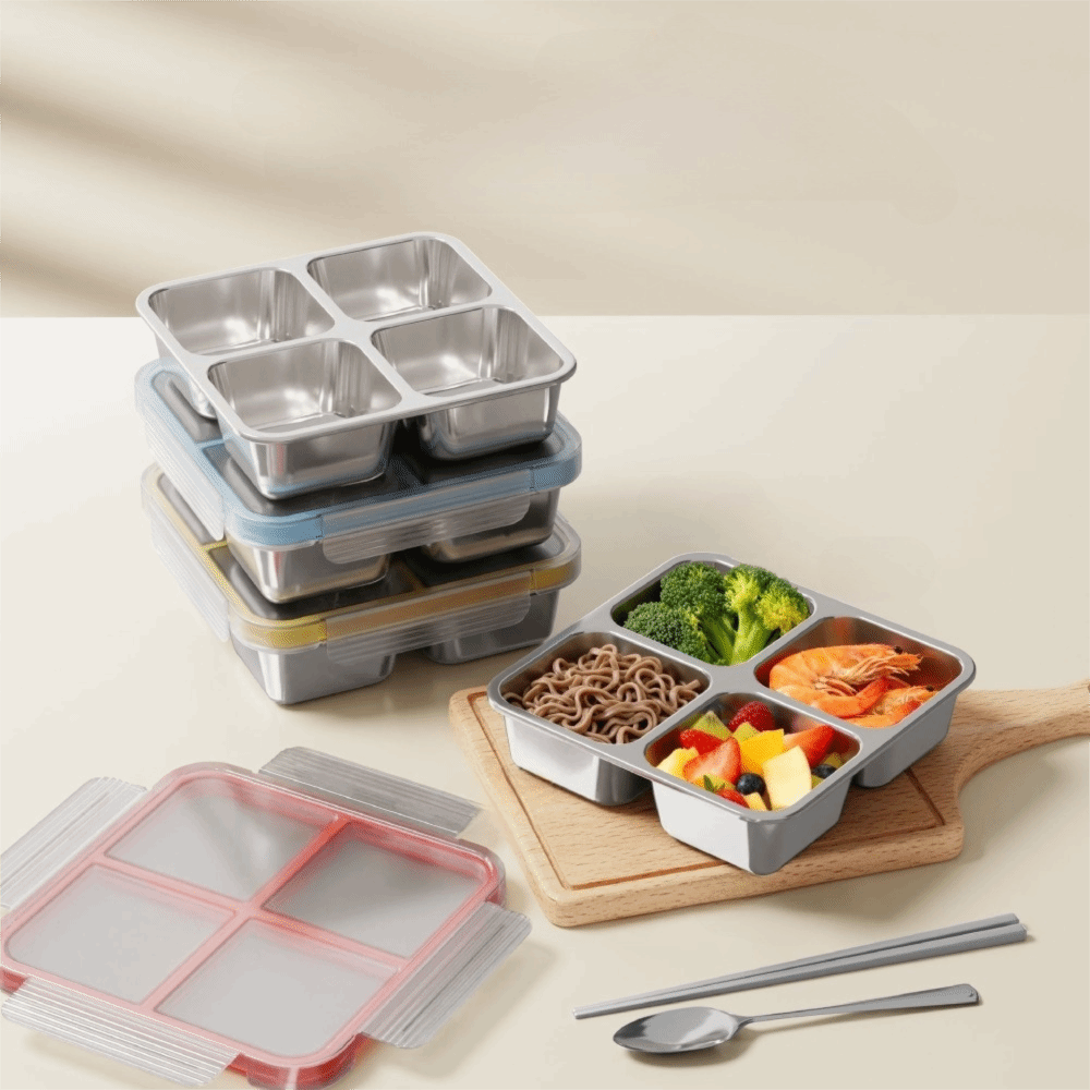 청소가 용이한 사각형 4칸 도시락통, 누수 방지 밀폐형 - Food Storage Microwave Safe 리뷰 및 가격