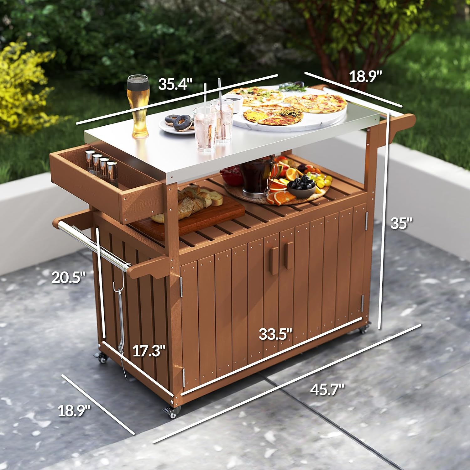 야외용 바 카트, 수납장 포함, 스테인리스 스틸 상판, - Food Storage On Wheels 리뷰 및 가격