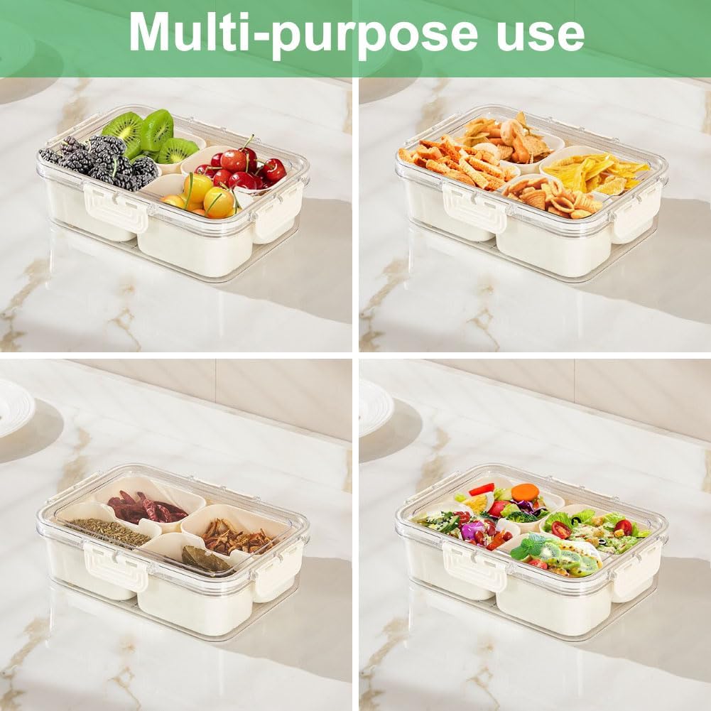 휴대용 식품 보관함, 스낵 보관함, 뚜껑이 있는 4칸, - Food Storage Order 리뷰 및 가격