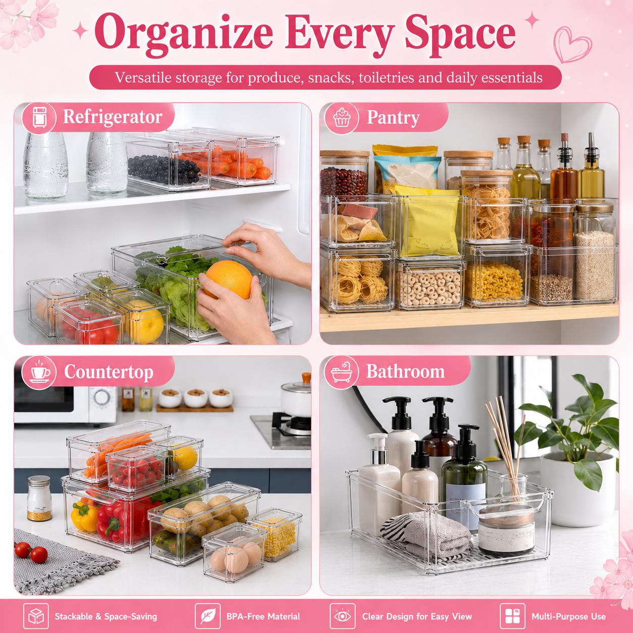 쌓을 수 있는 뚜껑 있는 냉장고 정리함, 투명한 슬라이 - Food Storage Without Pantry 리뷰 및 가격