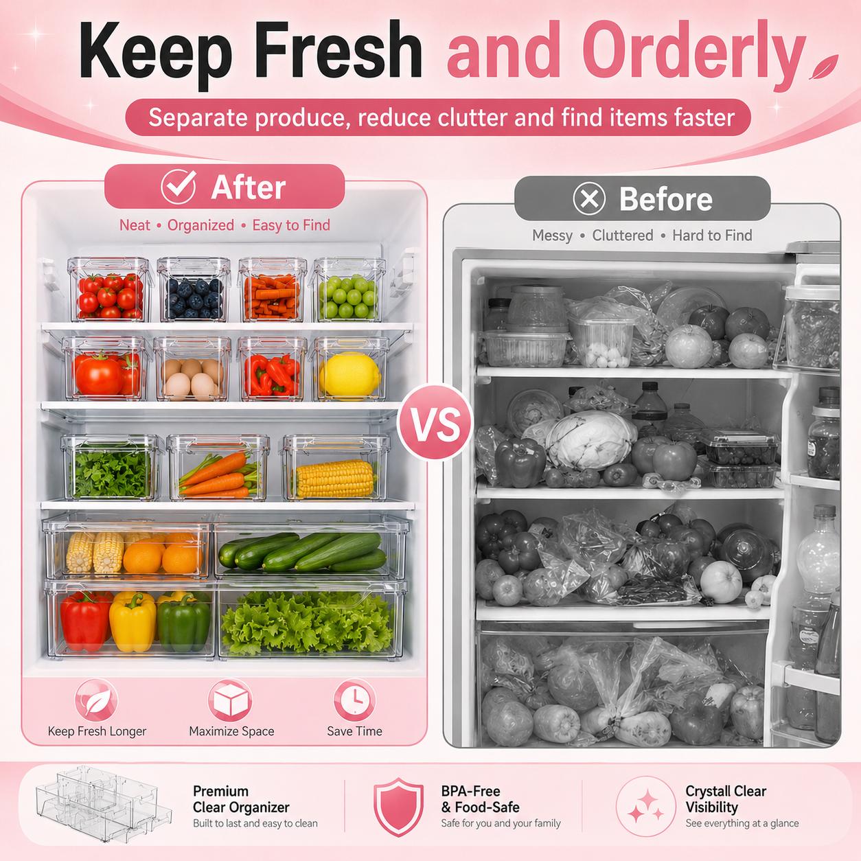 쌓을 수 있는 뚜껑 있는 냉장고 정리함, 투명한 슬라이 - Food Storage Without Pantry 리뷰 및 가격
