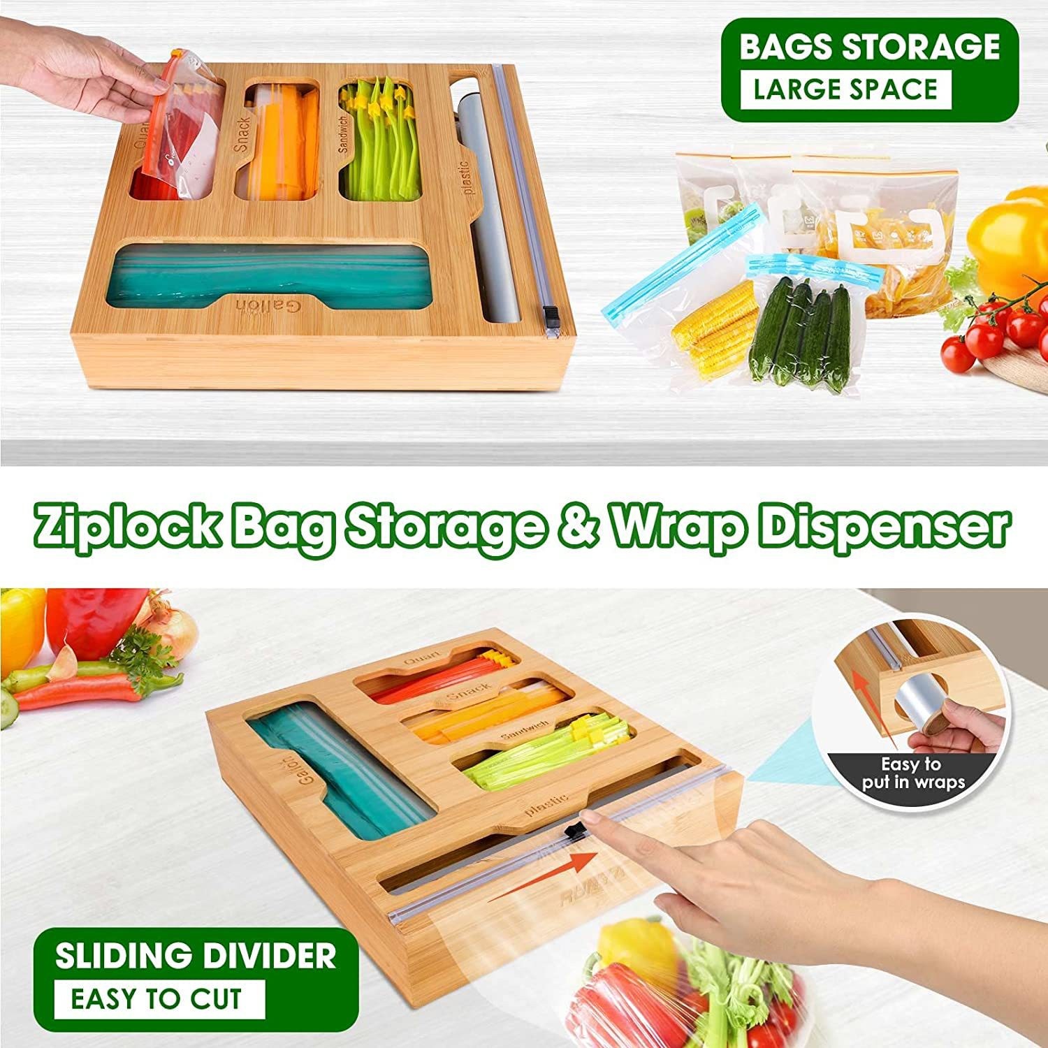 대나무 지퍼 식품 가방 거치대 호환 벽 보관 랙, 주방 - Food Storage Zip Lock Bags 리뷰 및 가격
