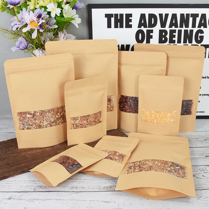 20/50pcs 크래프트 종이 지퍼 잠금 가방 창 음식 - Food Storage Zip Lock Bags 리뷰 및 가격