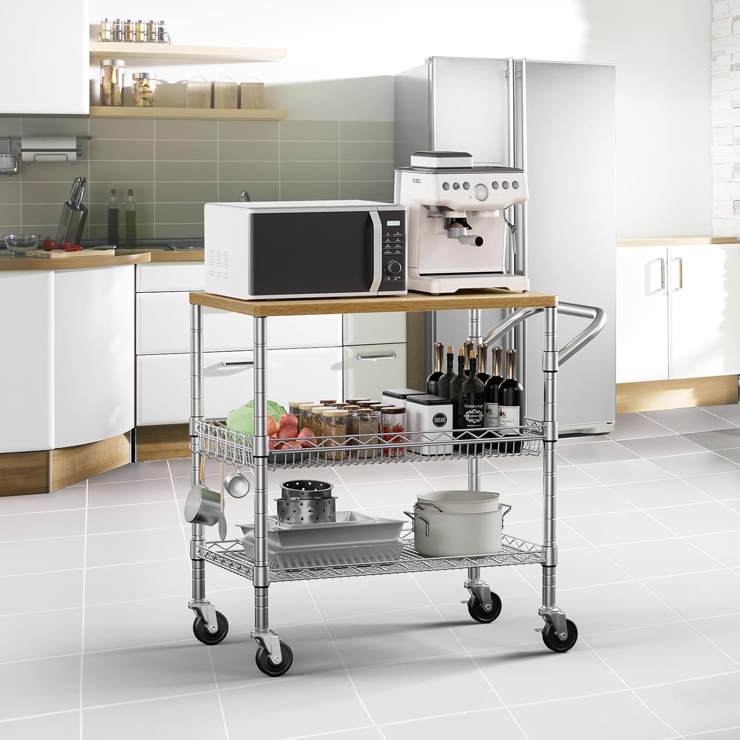 3단 이동식 주방 카트, 바퀴 달린 유틸리티 카트, 헤 - Food Storage On Wheels 리뷰 및 가격