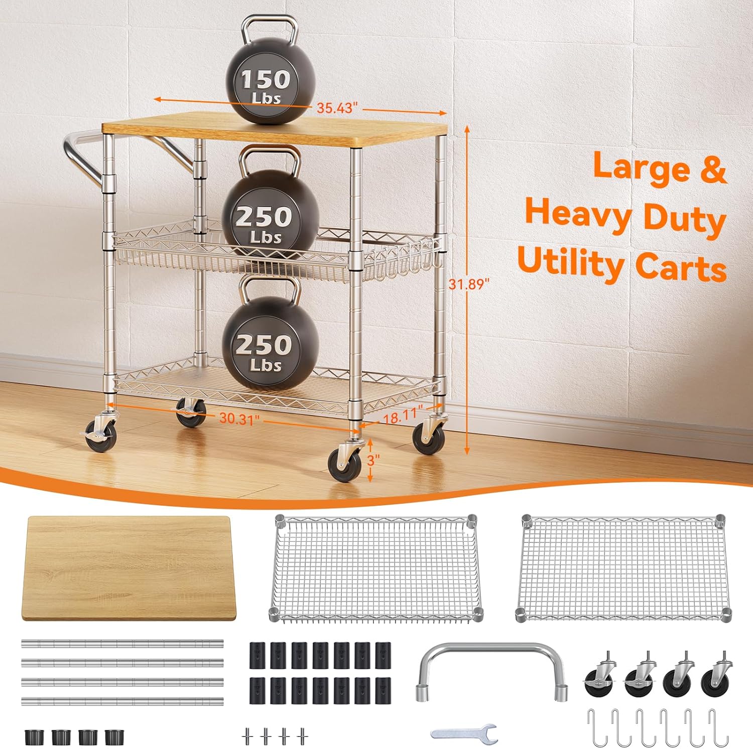 3단 이동식 주방 카트, 바퀴 달린 유틸리티 카트, 헤 - Food Storage On Wheels 리뷰 및 가격