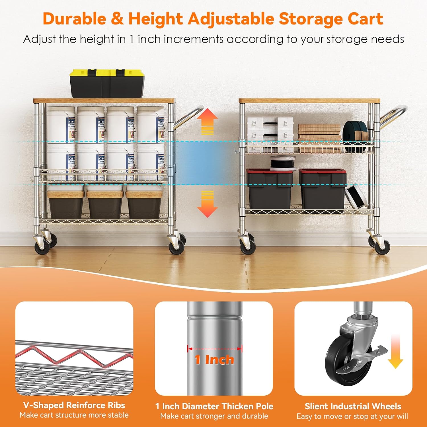 3단 이동식 주방 카트, 바퀴 달린 유틸리티 카트, 헤 - Food Storage On Wheels 리뷰 및 가격